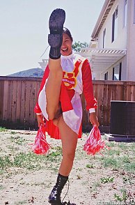 Pantyless Asian Cheerleader High Kicking